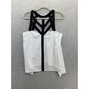 Bisou Bisou Women's Blouse Strappy White Black Medium Sheer Cut Out Sleeveless